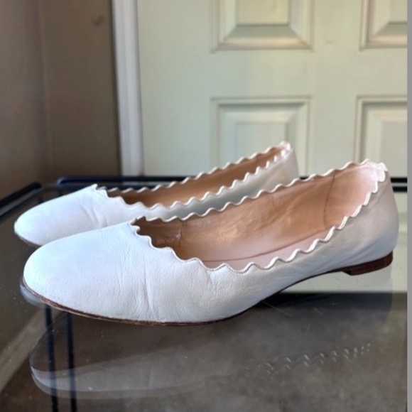 CHLOE Lauren Scalloped Leather Ballet Flats in White EUC/sz 6 - Picture 7 of 15